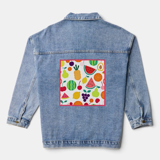 Colourful Neon Fruit Fiesta Denim Jacket (Back)