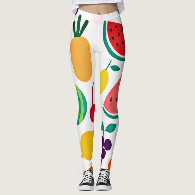 Colourful Neon Fruit Fiesta Leggings (Front)