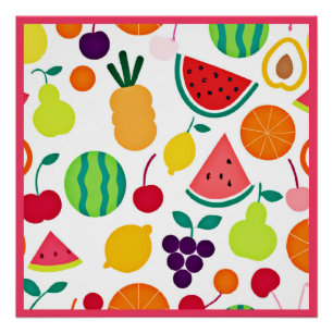 Colourful Neon Fruit Fiesta Poster