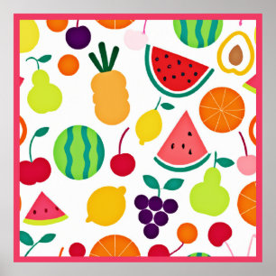 Colourful Neon Fruit Fiesta Poster