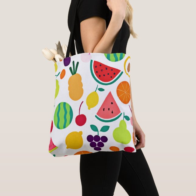 Colourful Neon Fruit Fiesta Tote Bag (Close Up)