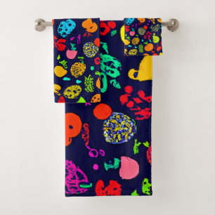 Colourful Neon Fruit Pattern Art Bath Towel Set