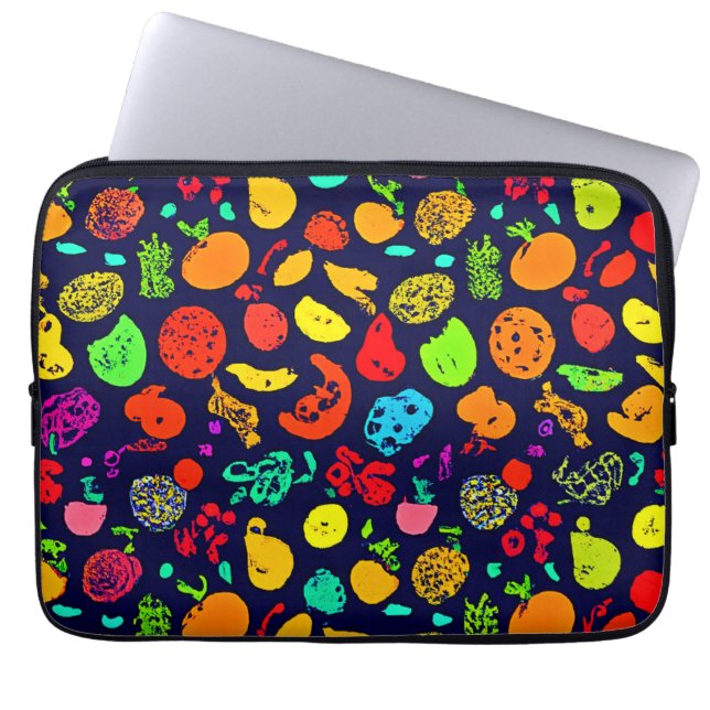 Colourful Neon Fruit Pattern Art Laptop Sleeve (Front)
