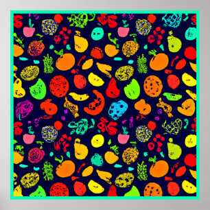 Colourful Neon Fruit Pattern Art Poster