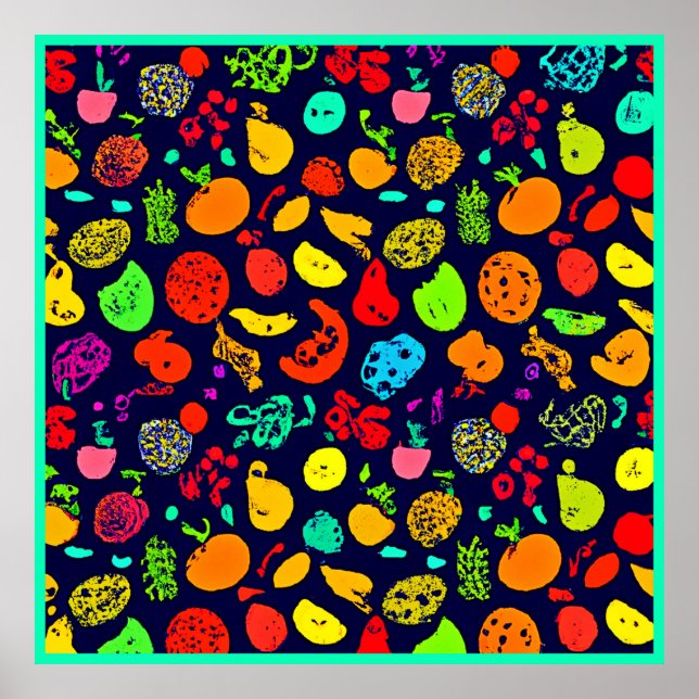 Colourful Neon Fruit Pattern Art Poster (Front)