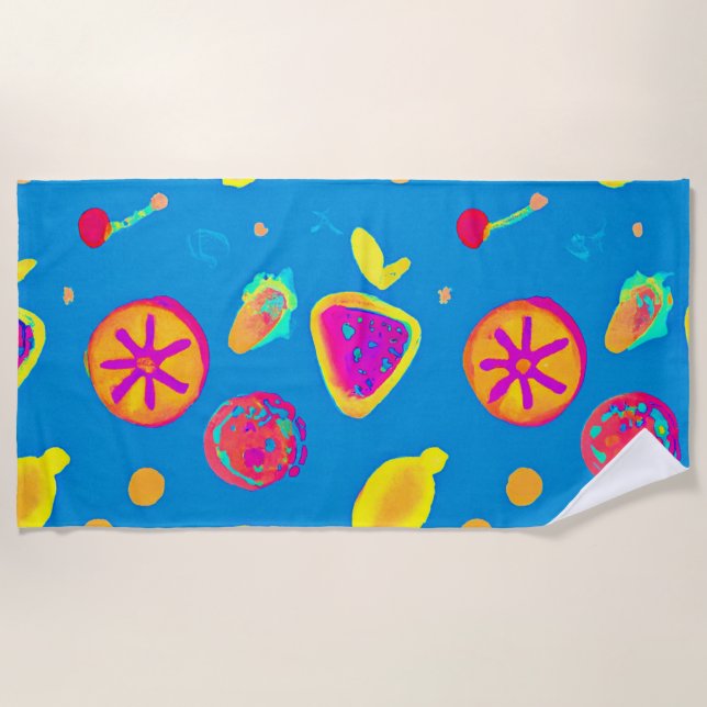 Colourful Neon Fruits Pattern Symphony Beach Towel (Front)