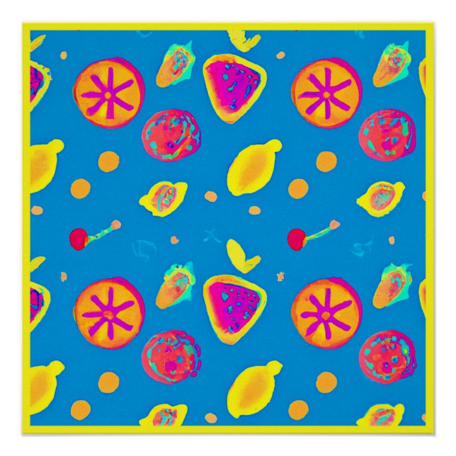 Colourful Neon Fruits Pattern Symphony Poster (Front)