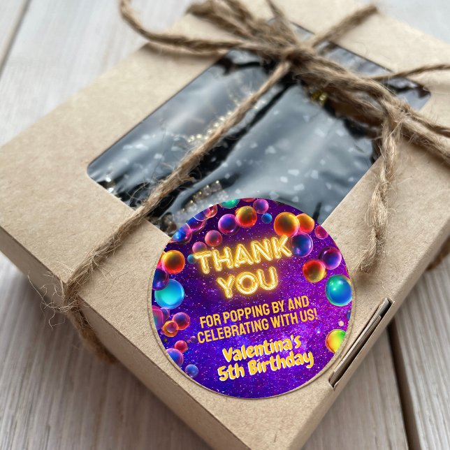 Colourful Neon Glow Bubble Birthday Party Thank Yo Classic Round Sticker (Creator Uploaded)