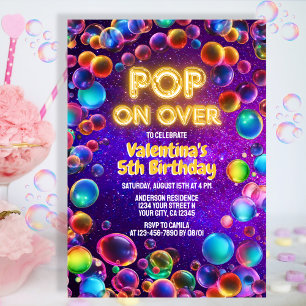 Colourful Neon Glow Bubbles Outdoor Birthday Party Invitation