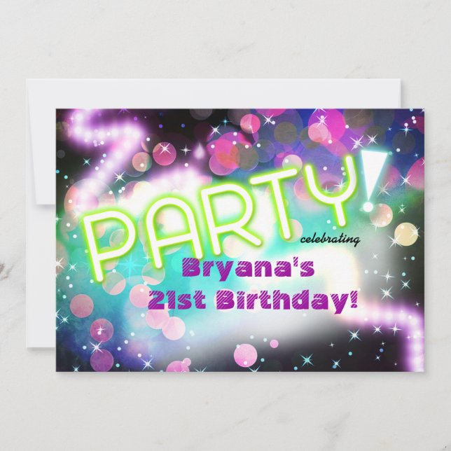 Colourful Neon Glow Club Rave Party Invitation (Front)