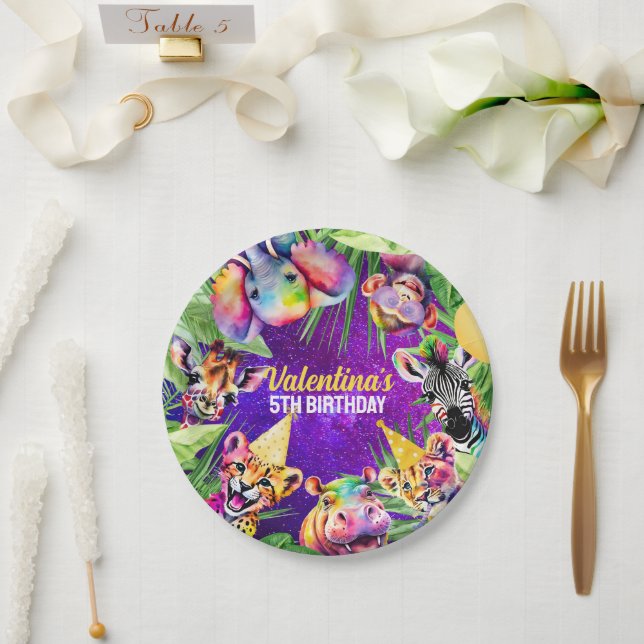 Colourful Neon Glow Jungle Safari Party Animals Paper Plate (Wedding)