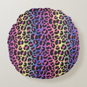 Colourful Neon Gradient Leopard Print Round Cushion