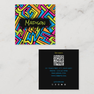 Colourful Neon Graffiti Art QR Code Social Media Square Business Card