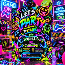 Colourful Neon Graffiti Gaming Birthday Party