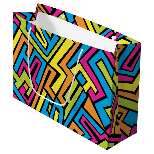 Colourful Neon Graffiti Street Art Pattern  Large Gift Bag (Front Angled)