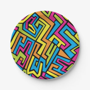 Colourful Neon Graffiti Street Art Pattern  Paper Plate