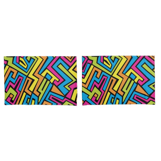 Colourful Neon Graffiti Street Art Pattern Pillowcase (Front-Set)