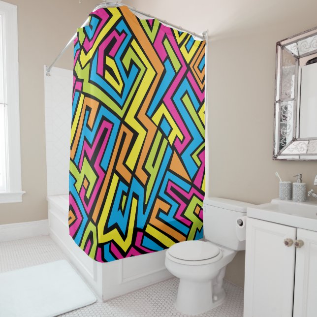 Colourful Neon Graffiti Street Art Pattern  Shower Curtain (In Situ)