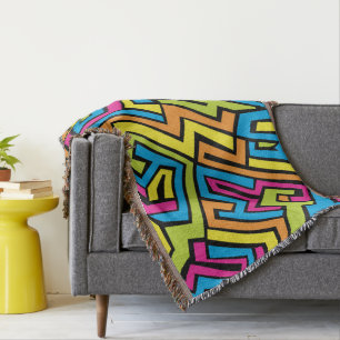 Colourful Neon Graffiti Street Art Pattern Throw Blanket