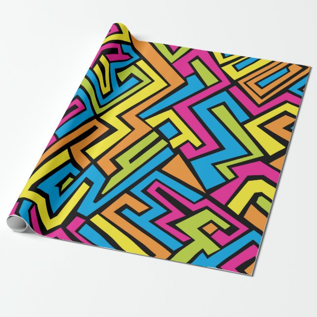 Colourful Neon Graffiti Street Art Pattern  Wrapping Paper (Unrolled)