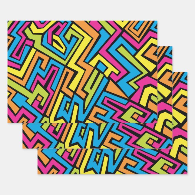 Colourful Neon Graffiti Street Art Pattern  Wrapping Paper Sheet (Set)