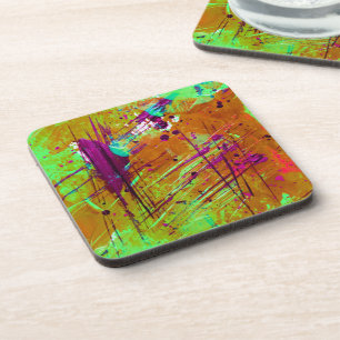 Colourful Neon Green Abstract Splatter Paint Coaster