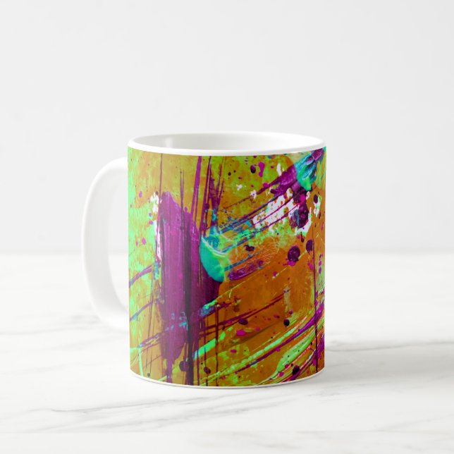 Colourful Neon Green Abstract Splatter Paint Coffee Mug (Front Left)