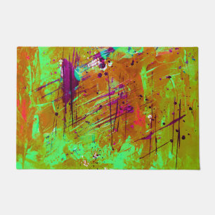 Colourful Neon Green Abstract Splatter Paint Doormat