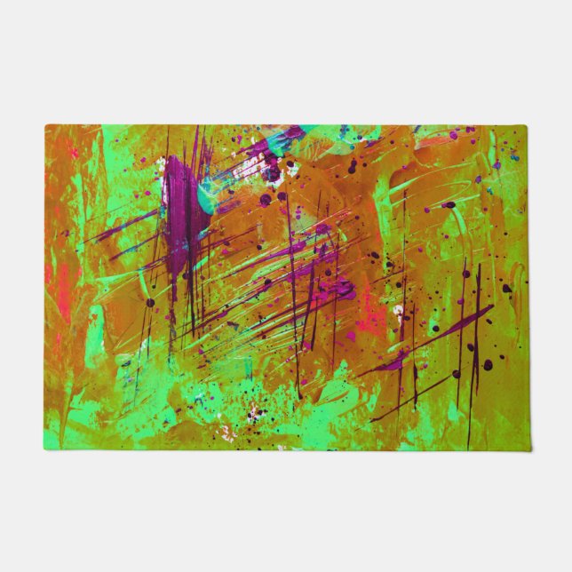 Colourful Neon Green Abstract Splatter Paint Doormat (Front)
