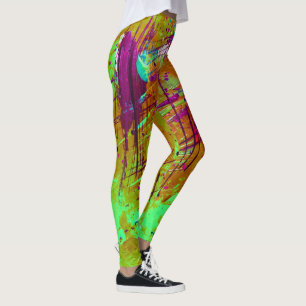 Colourful Neon Green Abstract Splatter Paint Leggings