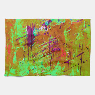Colourful Neon Green Abstract Splatter Paint Tea Towel