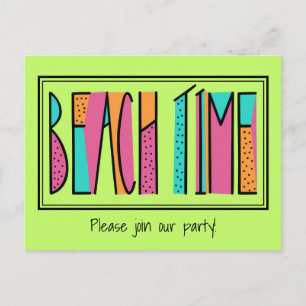 Colourful Neon Green Beach Time Party Invitation