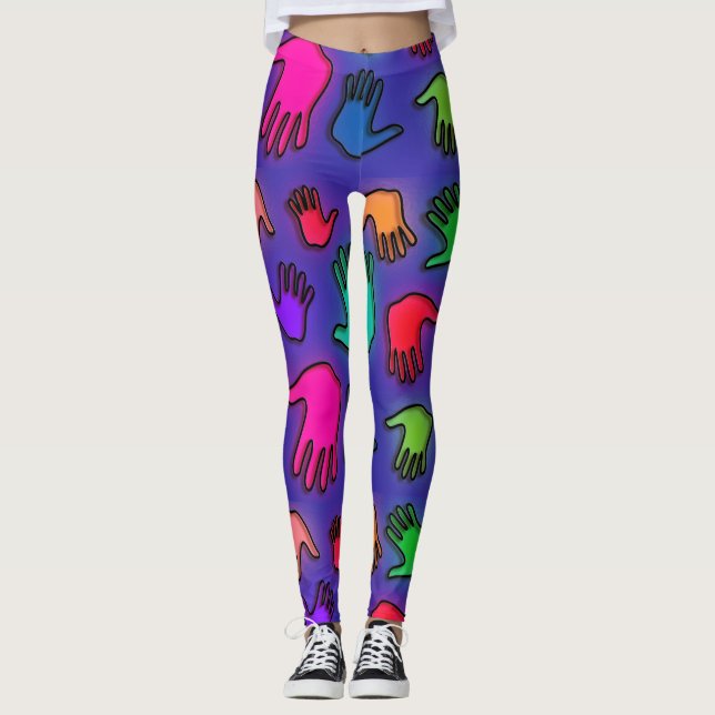 Colourful Neon Hands Leggings (Front)