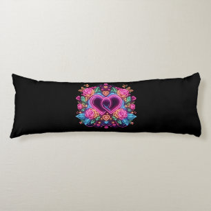 Colourful neon heart Valentine's day Body Cushion