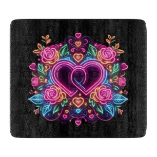 Colourful neon heart Valentine's day Cutting Board