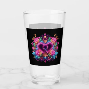 Colourful neon heart Valentine's day  Glass