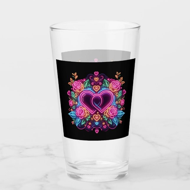 Colourful neon heart Valentine's day  Glass (Front)