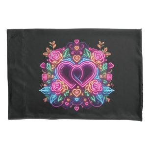 Colourful neon heart Valentine's day Pillowcase