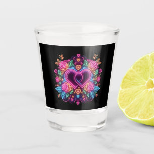 Colourful neon heart Valentine's day Shot Glass