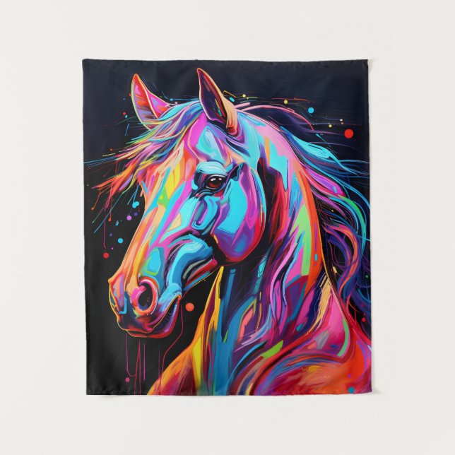 Colourful neon horse tapestry (Front)