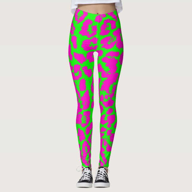 Colourful Neon Leopard Print Leggings (Front)