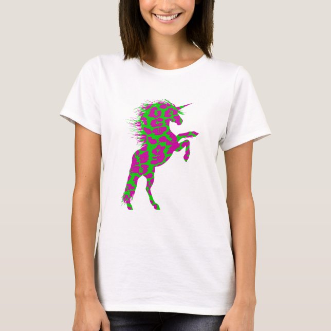 Colourful Neon Leopard Print Unicorn T-Shirt (Front)