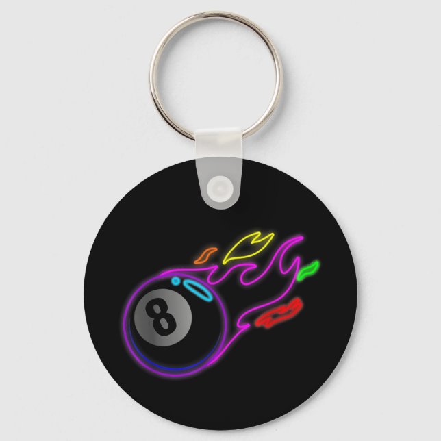 Colourful Neon Lights Eight Ball Billiards Pool Key Ring (Front)