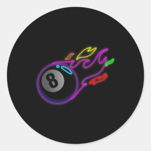 Colourful Neon Lights Eight Ball Billiards Pool Mm Classic Round Sticker