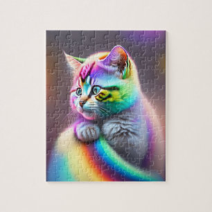 Colourful Neon Lights Sweet Little Baby Cat Jigsaw Puzzle