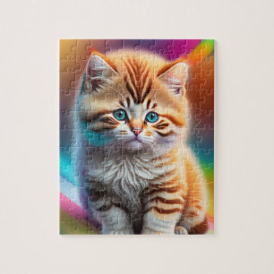 Colourful Neon Lights Sweet Little Cat Jigsaw Puzzle