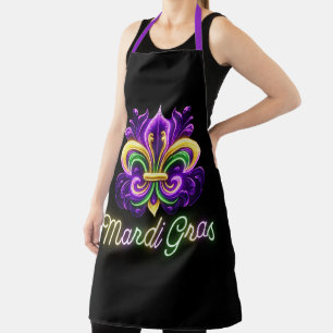 Colourful Neon Mardi Gras Fleur de lis Apron