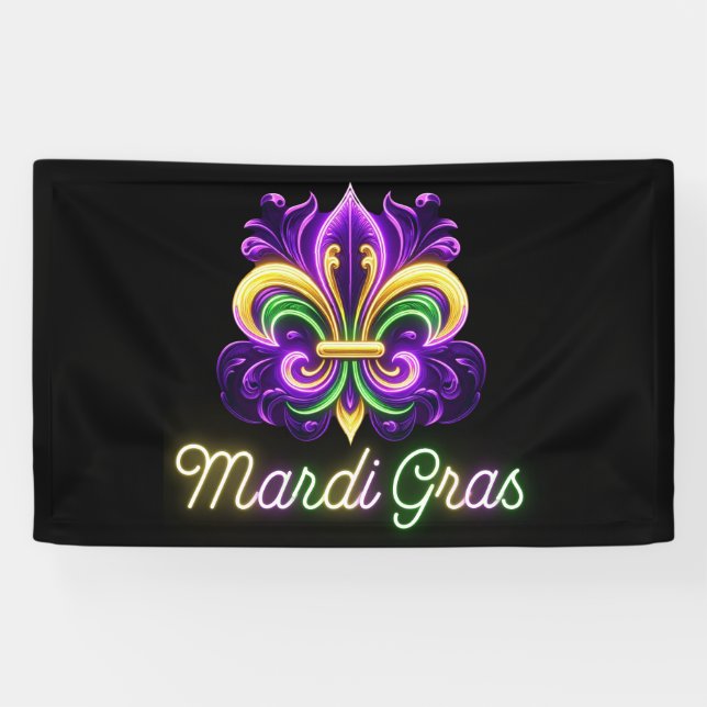 Colourful Neon Mardi Gras Fleur de lis Banner (Horizontal)