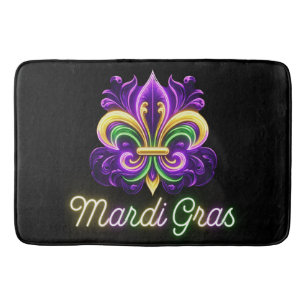 Colourful Neon Mardi Gras Fleur de lis Bath Mat