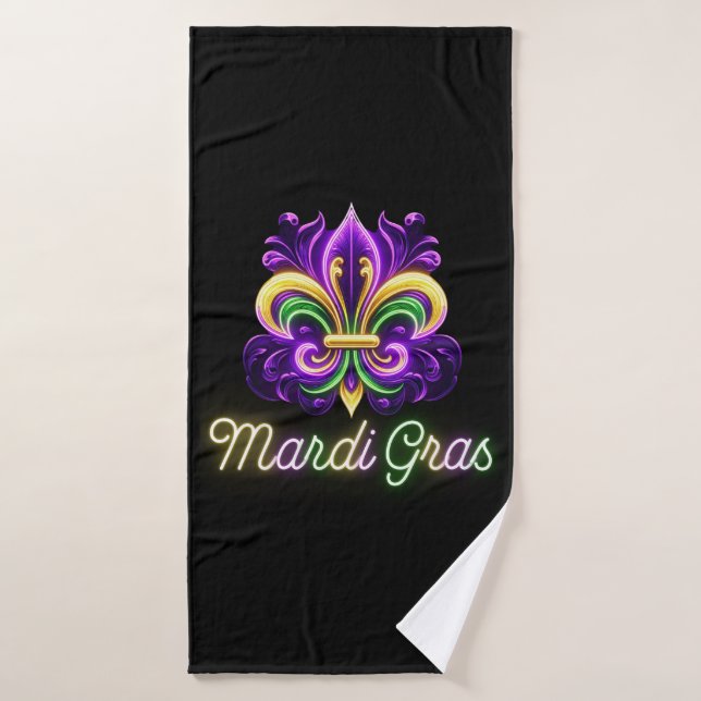 Colourful Neon Mardi Gras Fleur de lis Bath Towel (Bath Towel)